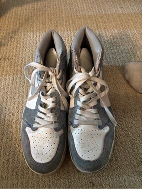 Nike Air Jordans White and Blue High-Top Sneakers